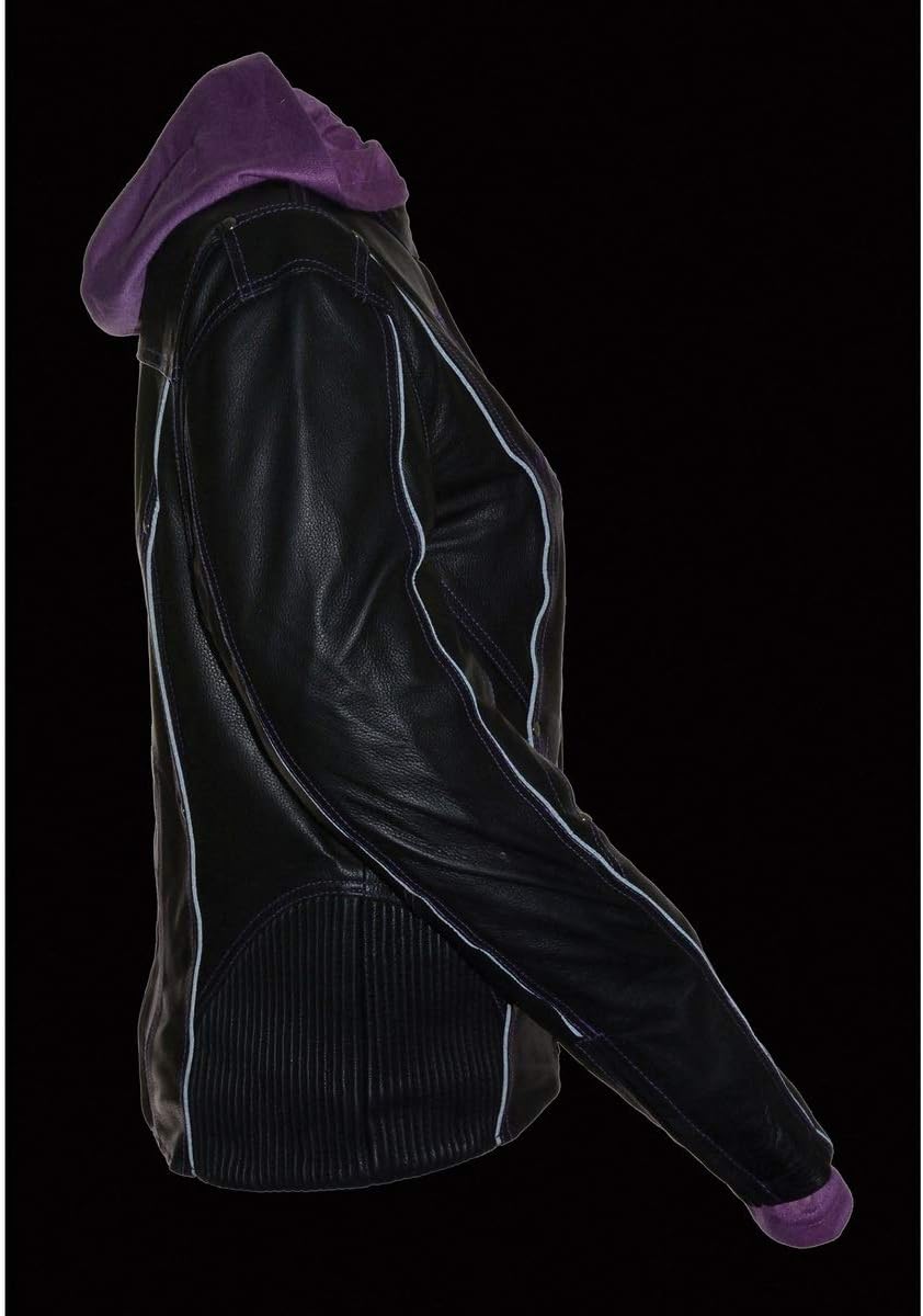 Milwaukee Leather ML2067 Women's 3/4 Black and Purple Leather Hoodie Jacket with Reflective Tribal Design - 4X-Large: Automotive