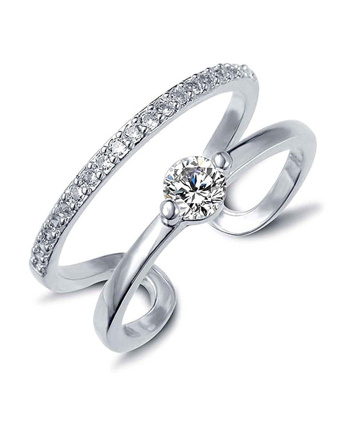 meenaz jewellery adjustable free size silver finger ring for girls and women -557