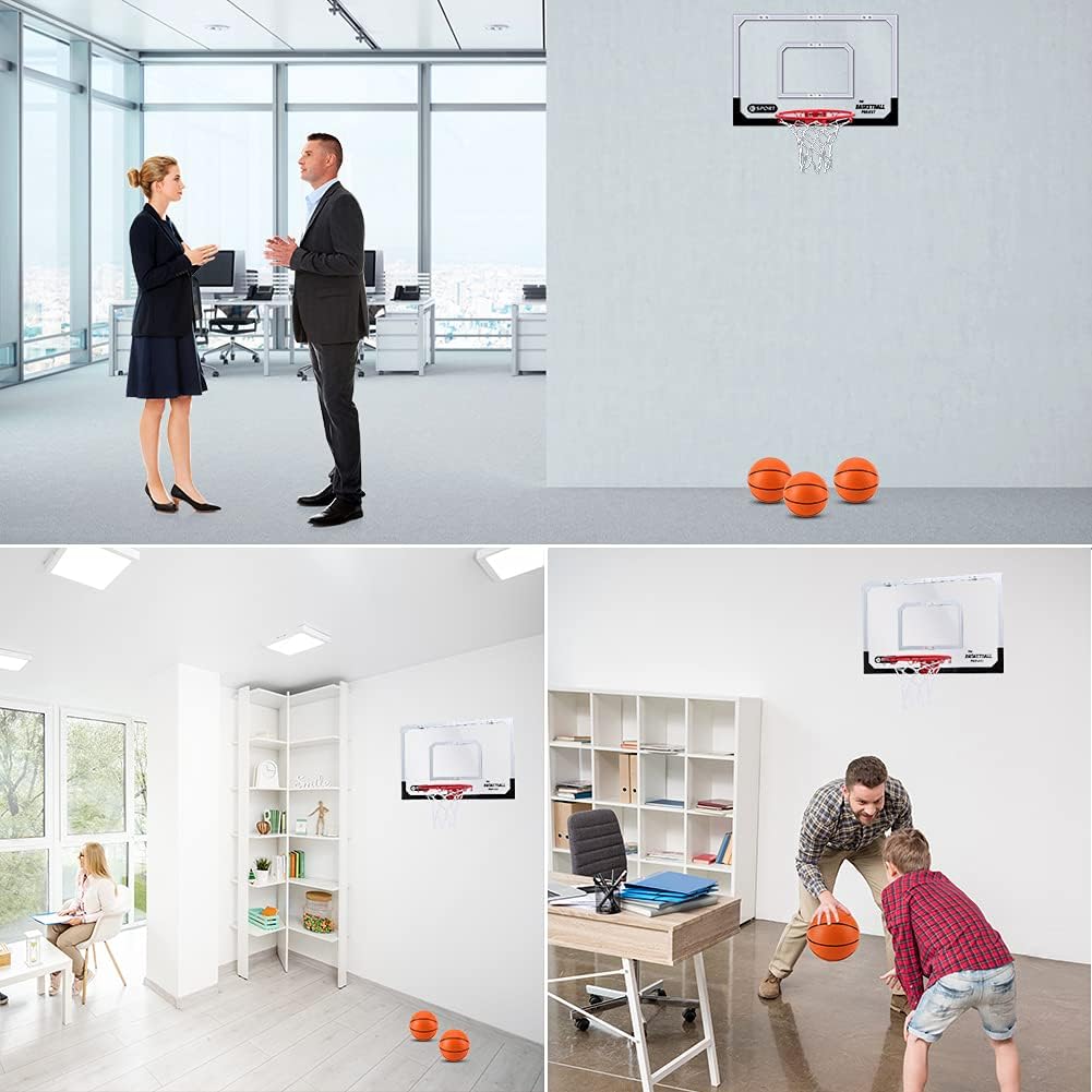 Large Indoor Mini Basketball Hoop Set for Kids and Adult 24 X 16 Inch Board Family Games for Home and Office Door & Wall with 3 Balls and Complete Accessories, Basketball Toy Gift for Boys Girls Teens : Sports & Outdoors