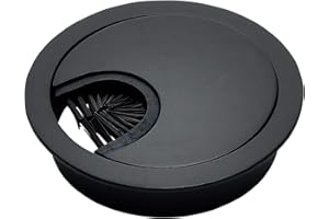 DESUNIA Matte Black Metal Cable Grommet | 2 Piece "Lock in" Feature with "Brush" Opening for Management of Office & Computer Desk Wires | 60mm (2 3/8") Hole Opening | 1 Pack
