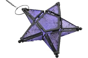 Sziqiqi Star Lantern Hanging Glass Star Purple Decoravtive Lantern Candle Holder for Home Patio Garden Decoration Purple