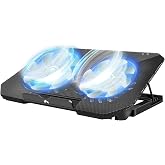 Laptop Cooling Pad, Cooler Pad Chill Mat 2 Quiet Fans LED Lights and 2 USB Ports 5 Height &amp; with Adjustable Speed Mounts Metal Mesh Design, for 9"-17" Laptops（Black）