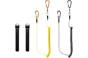 Pristis Fishing Pole Tethers, Retractable Kayak Paddle Leash with Steel Wire, Heavy Duty Coiled Lanyard Saltwater Rod Gear