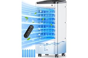 CENSTECH Evaporative Air Cooler, Swamp Cooler Air Conditioner w/ 12H Timer for Auto-off, 6 Upgraded Ice Packs, 3-Speed Windowless Air Conditioner, Smart Remote, Dual Tank Portable Air Cooler for Room
