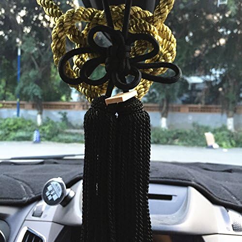 Jiannavip 1セット 幸運 中国 吉祥 高級品 Jp オーナメント キクノット 車のバックミラーチャーム 黒金ロープ ゴールド ブラック
