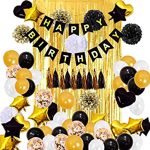 Black Gold White Balloon Birthday Party Decorations 84pcs Include