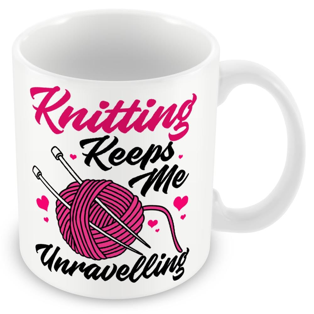 Mug Gift for Knitting – Knitting Keeps Me Unravelling