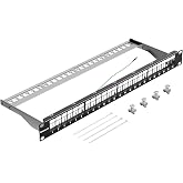 VCELINK 24-Port All Metal Blank Keystone Shielded Patch Panel, 1U Rackmount | With Cable Management Bar and Ground Wire, Compatible with RJ45, HDMI, and Blank Keystone