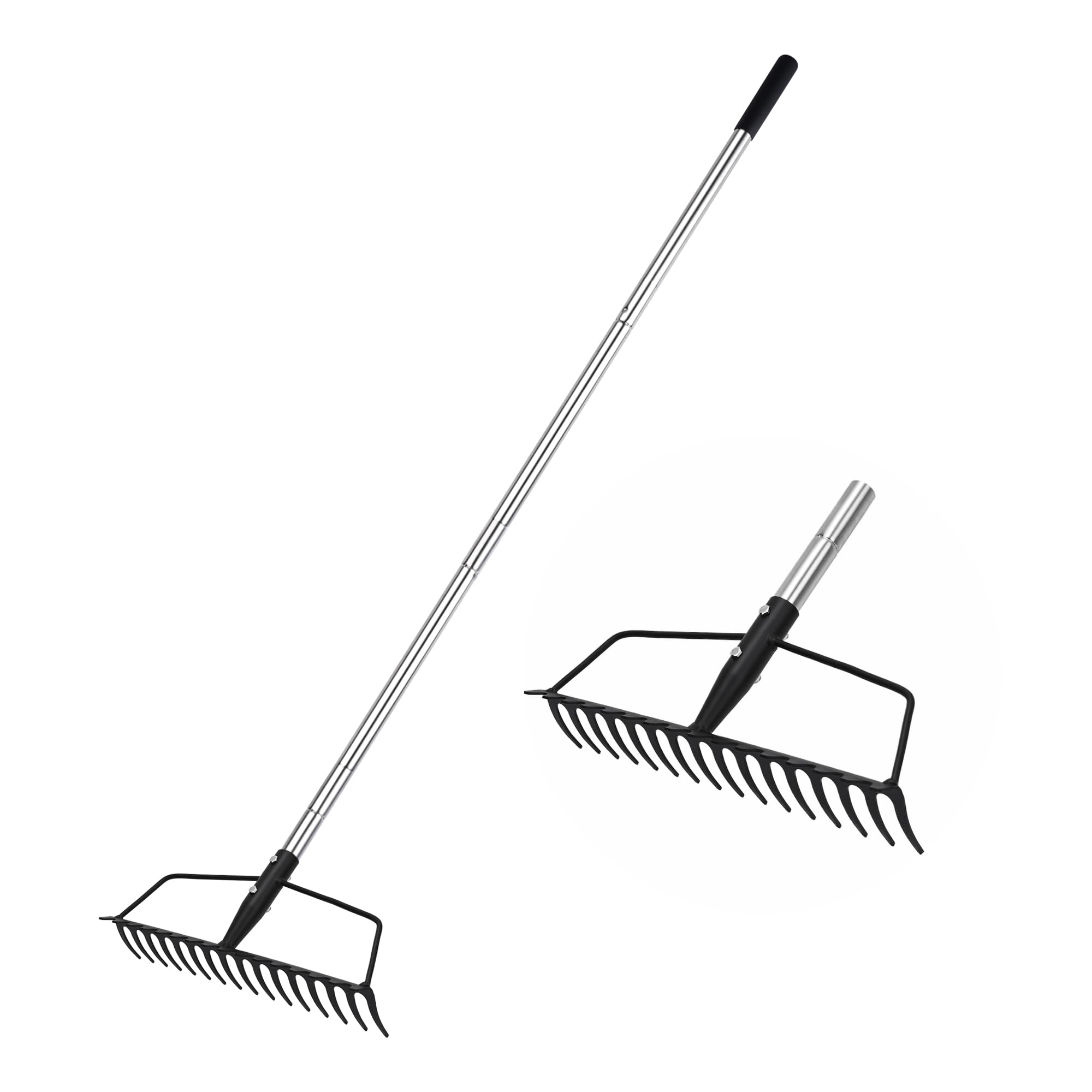 Photo 1 of YEELOR Garden Rake, Metal Sturdy and Heavy Duty Metal Rake, 16-Tine Bow Rake with Adjustable Stainless Steel Handle, Long Shaft for Loosening Soil, Leveling Mulch, Gathering Leaves