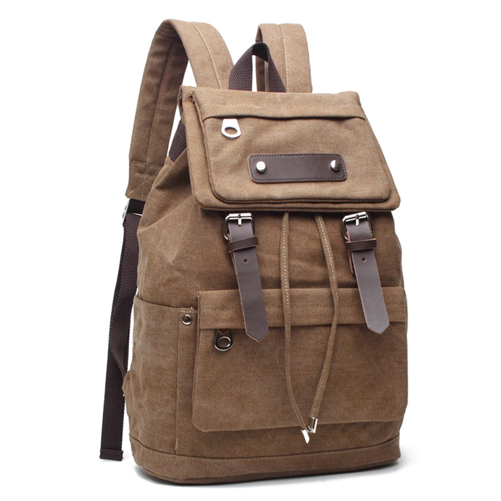 Vintage Canvas Backpack, Fresion Travel Rucksack School Bag Stylish Satchel Computer Laptop Bags fits up 14’’ for Boys and Girls, Brown