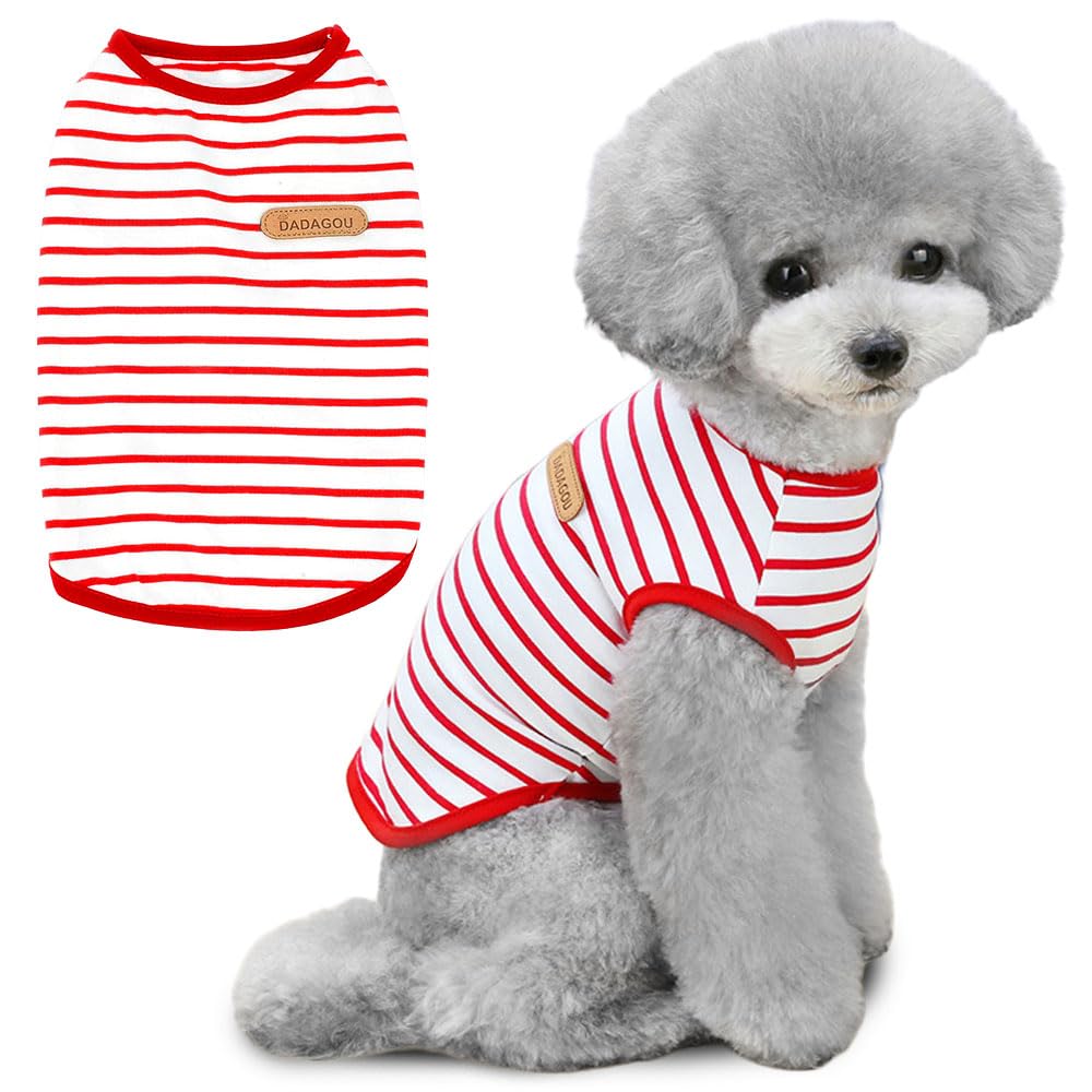 Voarge T-Shirt with Dog Stripes, Summer Dog Shirts, Soft Cotton Puppy Clothing, Pet Tank Top, Chihuahua Basic Tee Shirt, Clothing for Small, Medium, Dogs, Cats, Clothing (Red, XL)