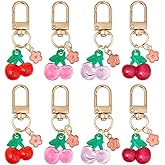 DICOSMETIC 8Pcs 4 Colors Cherry Keychains Bulk Enamel Flower Key Chains Alloy Swivel Clasps with Fruit Charms Cute Resin Handbag Key Chain Aesthetic Keychain Car Key Ring Pendant for Backpack Purse