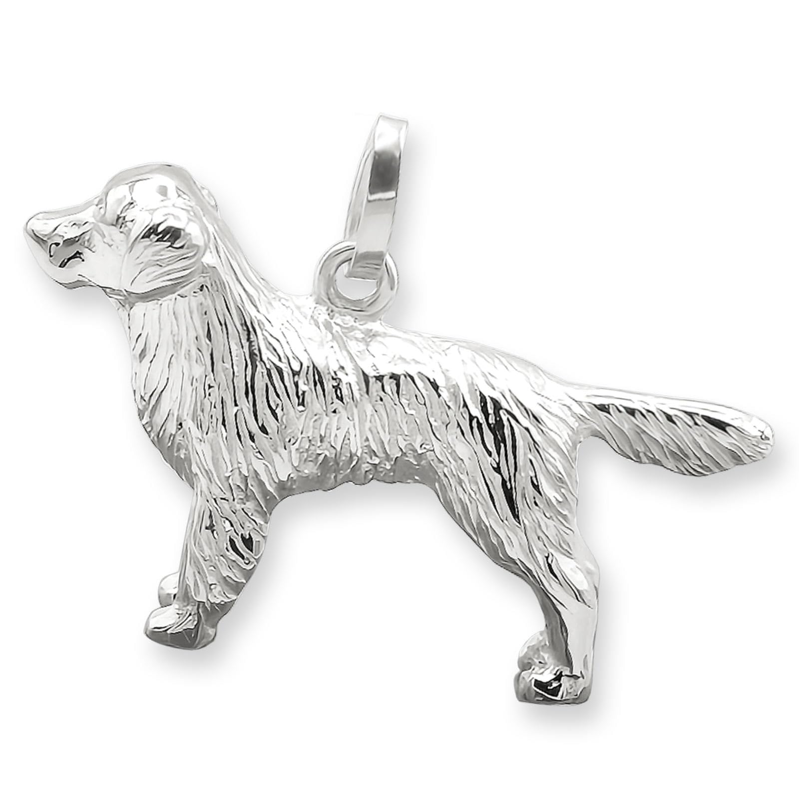 CLEVER SCHMUCK 3D Golden Retriever Pendant in Shiny 925 Sterling Silver, 26 x 16 mm
