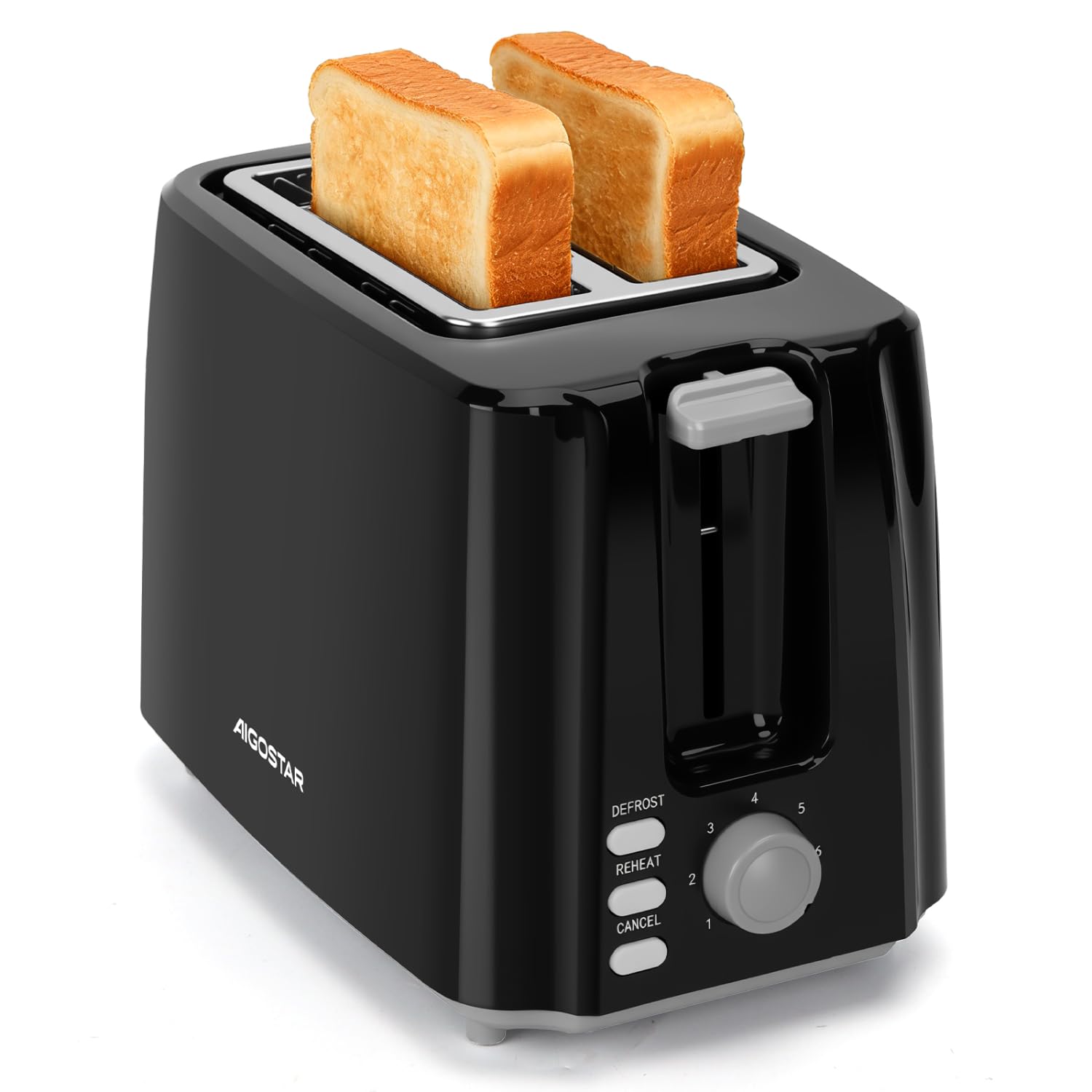 Aigostar 2-Slice Toaster, 750W, 7 Variable Browning Settings, Defrost, Reheat and Cancel Functions, Auto Shut-Off, Black, BPA Free - Warrior 30KHK.