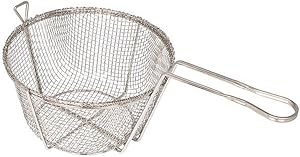 Winco FBR-9, 9-Inch 4-Mesh Round Wire Fry Basket with Handle, Heavy-Duty Deep Fryer Basket