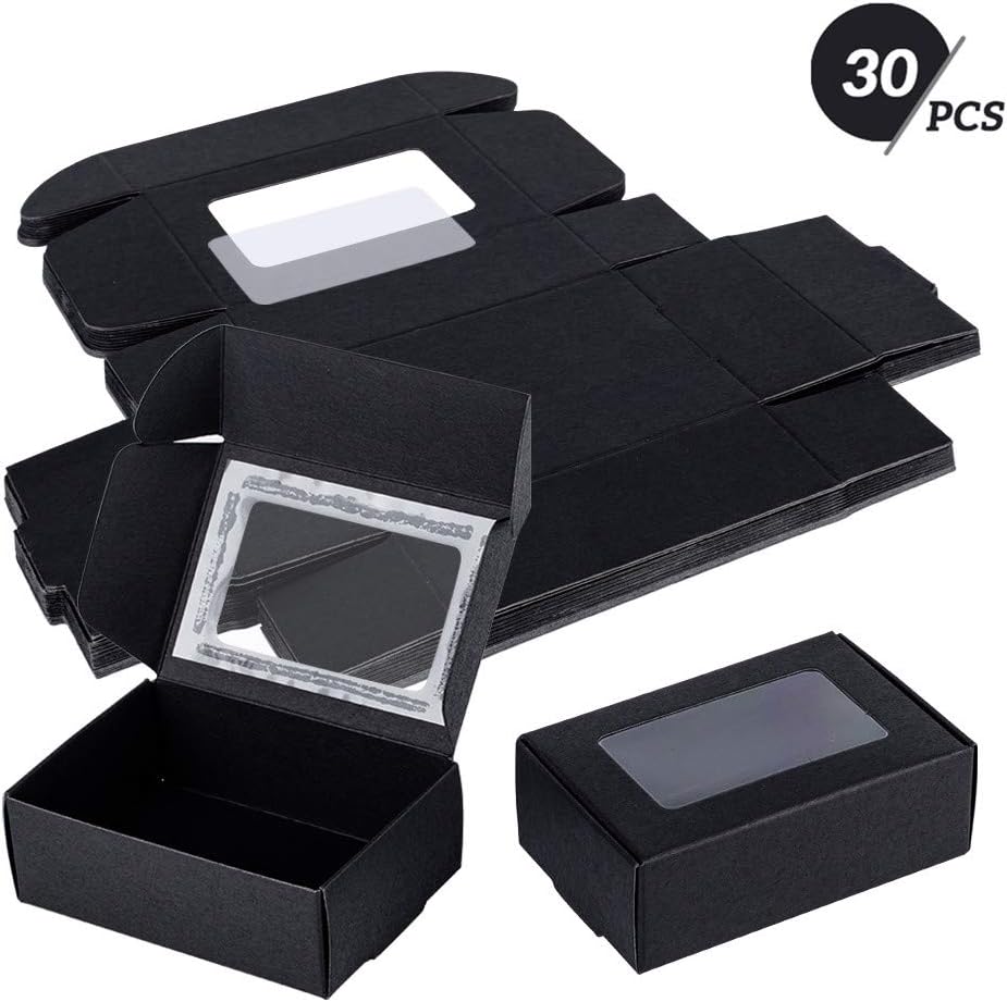 BENECREAT 30 Pack Kraft Paper Boxes with Clear Window 8.7x6.2x3cm Black Gift Packaging Boxes for Bakery Cookies Cake Candy Wedding Party Favors - Image 3