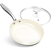 MICHELANGELO Small Frying Pan with Lid, 8 Inch Non Stick Fry Pan, Non Toxic Ceramic Skillet, Oven Safe, Induction Compatible, White