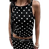 Women's Y2k Vintage Polka Dot Tank Top Sleeveless Shirt Slim Fit Vest Teen Girl Cute Going Out Crop Tops Streetwear