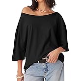 Dressmine Off The Shoulder Tops for Women Short Sleeve Shirt Trendy Oversized Tee Top Loose Summer Blouse Tunic