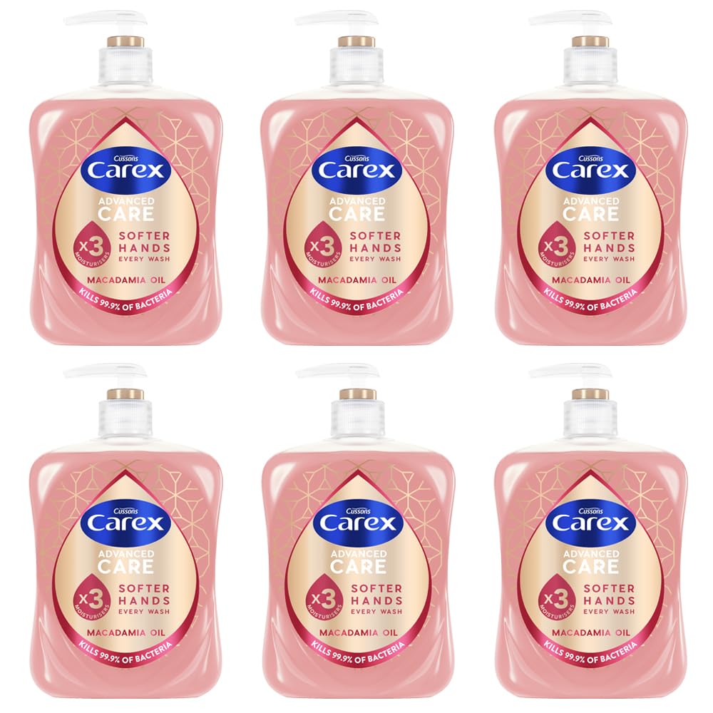 Carex Advanced Care Macadamia Oil Antibacterial Hand Wash, 3x More Moisturisers, Clean & Protect Hands, Bulk Buy, Pack of 6 x 500ml