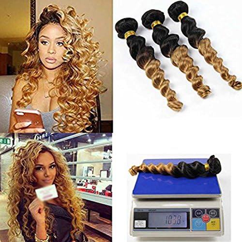 Peruvian Ombre Loose Wave Hair 3 Bundles Wavy 1B/27 Peruvian Virgin Hair Curly Weave 2 Tone Ombre Hair Extensions Human Hair Bundles Black To Blonde (Mixed 14 16 18 Inch,#1B/#27)