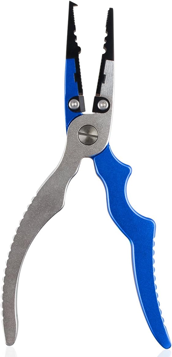 Goolan Fishing Pliers Aluminum Handle and Stainless Steel Claw 100% Corrosion Resistant Tungsten Carbide Cutting Tools Salt Water / Fresh Water Multi-Purpose Fishing Tool (Blue / Silver)