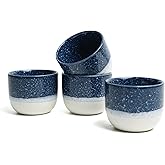 KERMANDO Set of 4 Ceramic Espresso Cups-4 oz, Blue & White Summer Coastline Design, Ideal for Espresso, Coffee, Tea, & More,Small Ceramic Coffee Mugs, Dishwasher & Microwave Safe