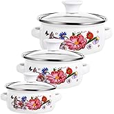 Totority Enamel Mini Soup Pot Set with Double Handles 3-Piece Flat Bottom Cookware for Stove Top Cooking Serving & Storage Id