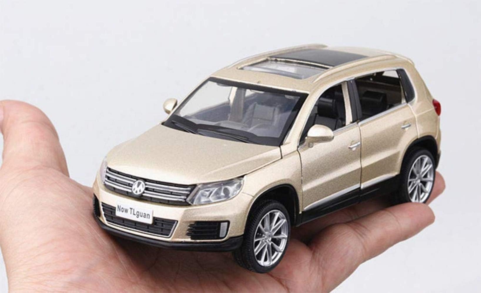 XURURR 1:32 Pull Back Car Volkswagen Tiguan Model Alloy Die-cast Children's Toy with Real Sounds and Lights Openable Doors for Boys (Color : Gold)