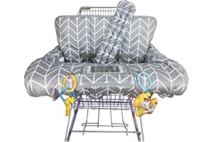 ICOPUCA Shopping Cart Cover for Baby, 2 in 1 cart Cover for Babies N high Chair Cover, Padded Grocery cart seat Cover for Baby Girl boy, with 1” Thick/Removable/Reversible Cushion, Grey;