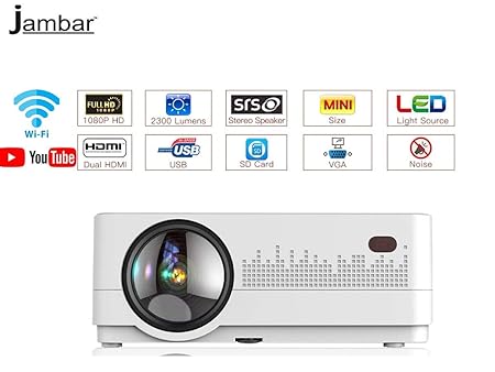 Jambar JP-07 WiFi Miracast 2500 Lumens Full HD Smart LED Projector Native 720p Resolution