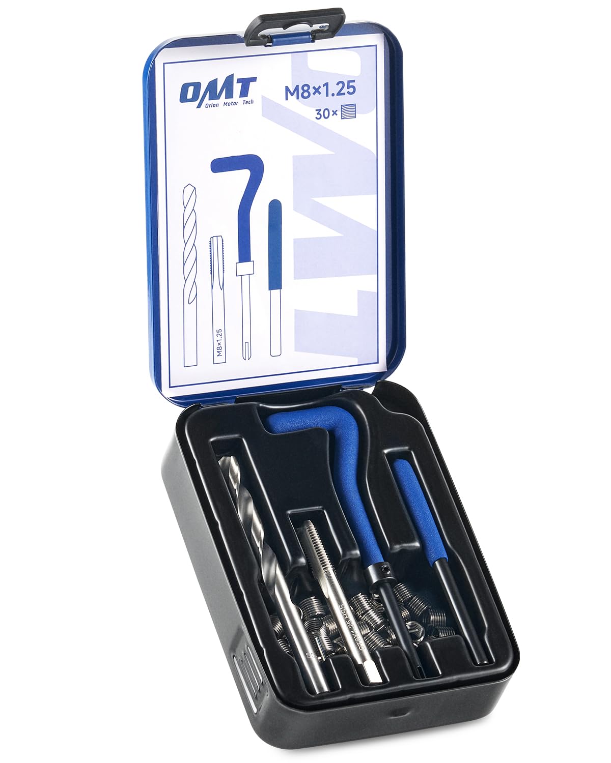 Photo 1 of Orion Motor Tech Helicoil Thread Repair Kit, M8x1.25 Thread Repair Tool with HSS Drill Bit & 30 Thread Inserts, Metric Thread Repair Installation Kit for Rethreading Internal Threads with Carry Case