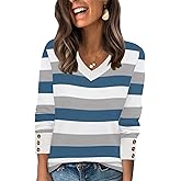 WIHOLL Lightweight Sweaters for Women Long Sleeve V Neck Knit Outfits with Decorative Buttons