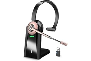 Earbay Wireless Headset, Bluetooth Headset with Noise Canceling Microphone & Charging Base, Wireless Headset with Mic Mute & USB Dongle for Work from Home/Office/Computer/Laptop/Call Center/Zoom/Teams