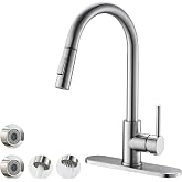 Havin Brushed Nickel,Stainless Steel Kitchen Faucet,High Arc,with Pull Down Sprayer,cUPC Cartridge,with 10 inch Deck Plate,fit for 1 or 3 Holes Sink,with A Spare Sprayer for Future Replace