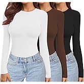Ekouaer Womens 3 Pack Long Sleeve Shirts Crew Neck Stretch Fitted Underscrubs Trendy Basic Tops Lightweight Thermal Tee