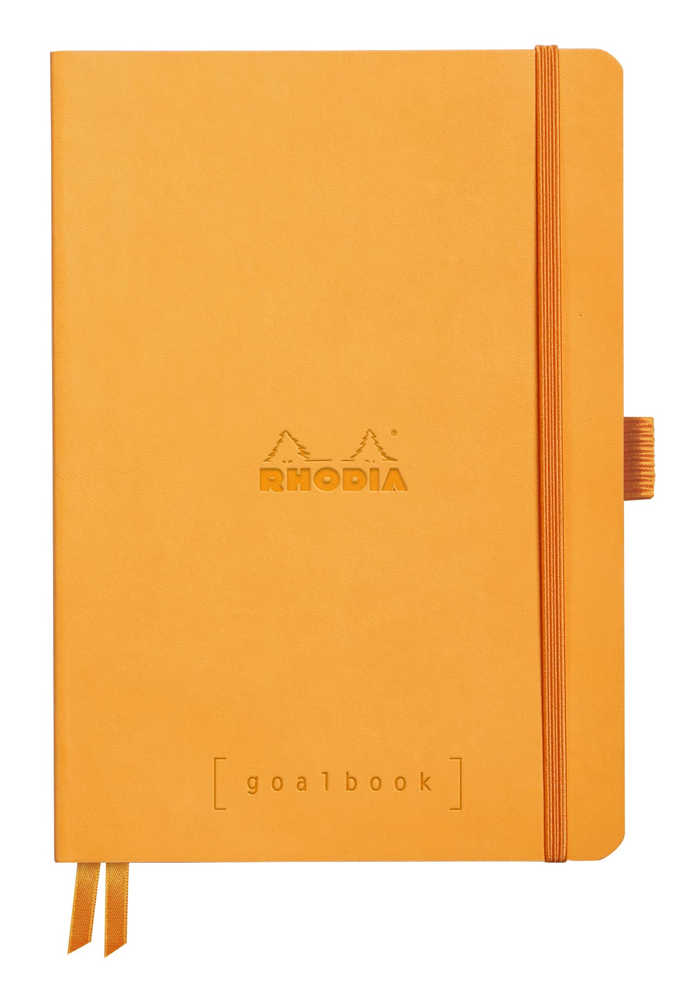 RHODIA 117775C - Flexible Notebook Goalbook Orange - A5 14.8 x 21 cm - Small Squares - 240 p Ivory Paper 90 g/m² - 2 Ribbons, Elastic Closure - Leatherette