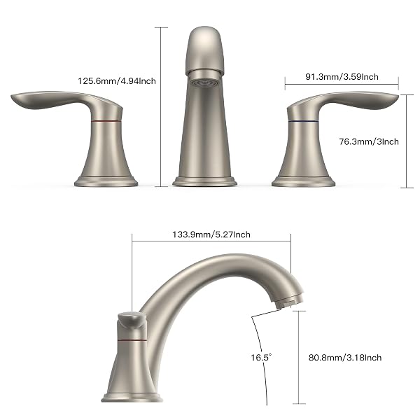 BATHROOM SINK FAUCET, FAUCET FOR BATHROOM SINK, WIDESPREAD BRUSHED NICKEL BATHROOM FAUCET 3 HOLE WITH STAINLESS STEEL POP UP DRAIN AND CUPC LEAD-FREE HOSE – (BRUSHED NICKEL)