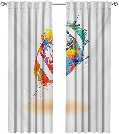 Returiy Sports Blackout Curtains Kids Rugby Ball With Rainbow