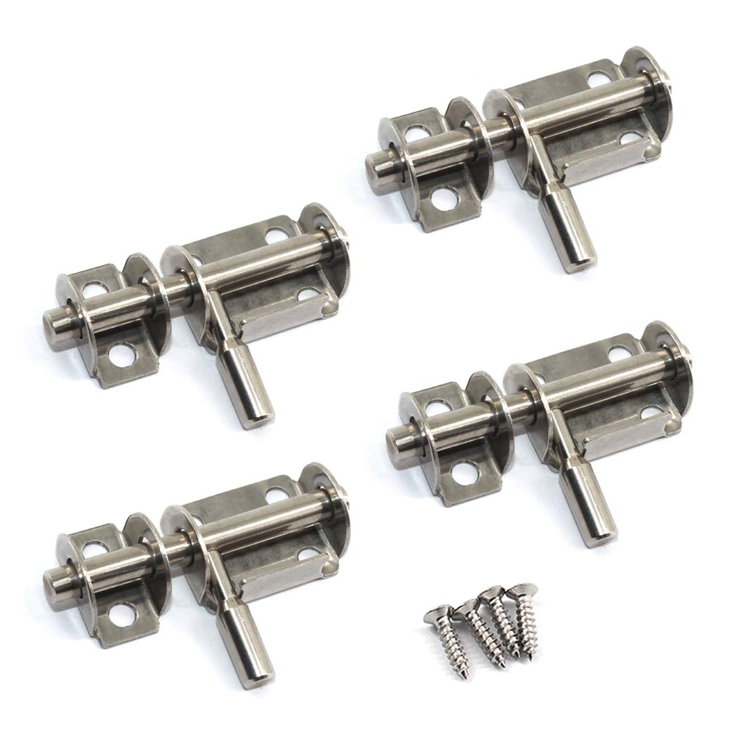 Stainless Steel Door Latch Bolt Slide Bolt with Screws (4 Pieces)