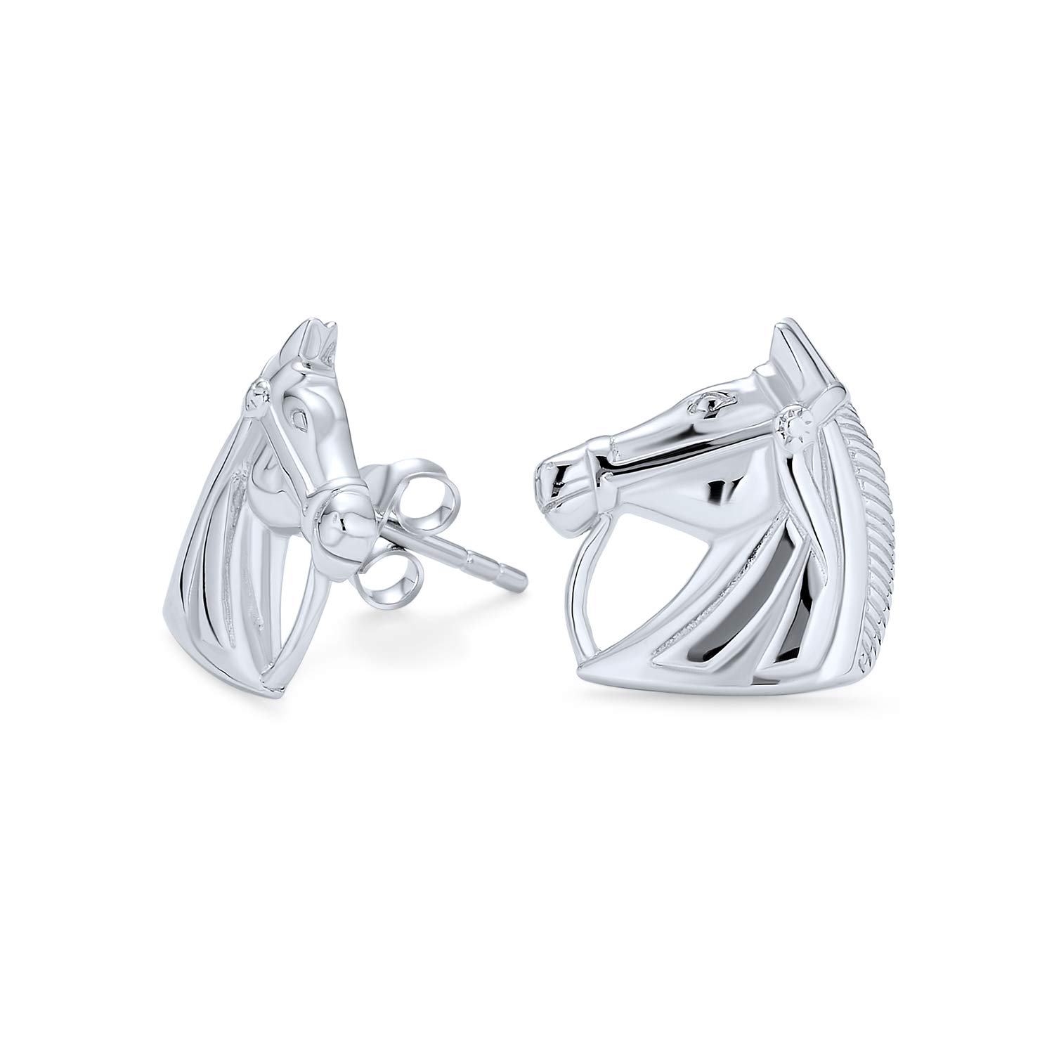 Cow Girl Equestrian Thoroughbred Winner Horse-Head Stud Earrings Horseshoe Necklace Western Jewelry For Women .925 Sterling Silver — image 1