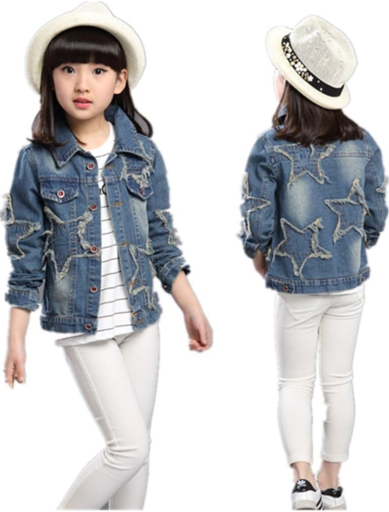 Girls Jacket Denim Jean Stars Outerwear Overcoat Cowboy Coat