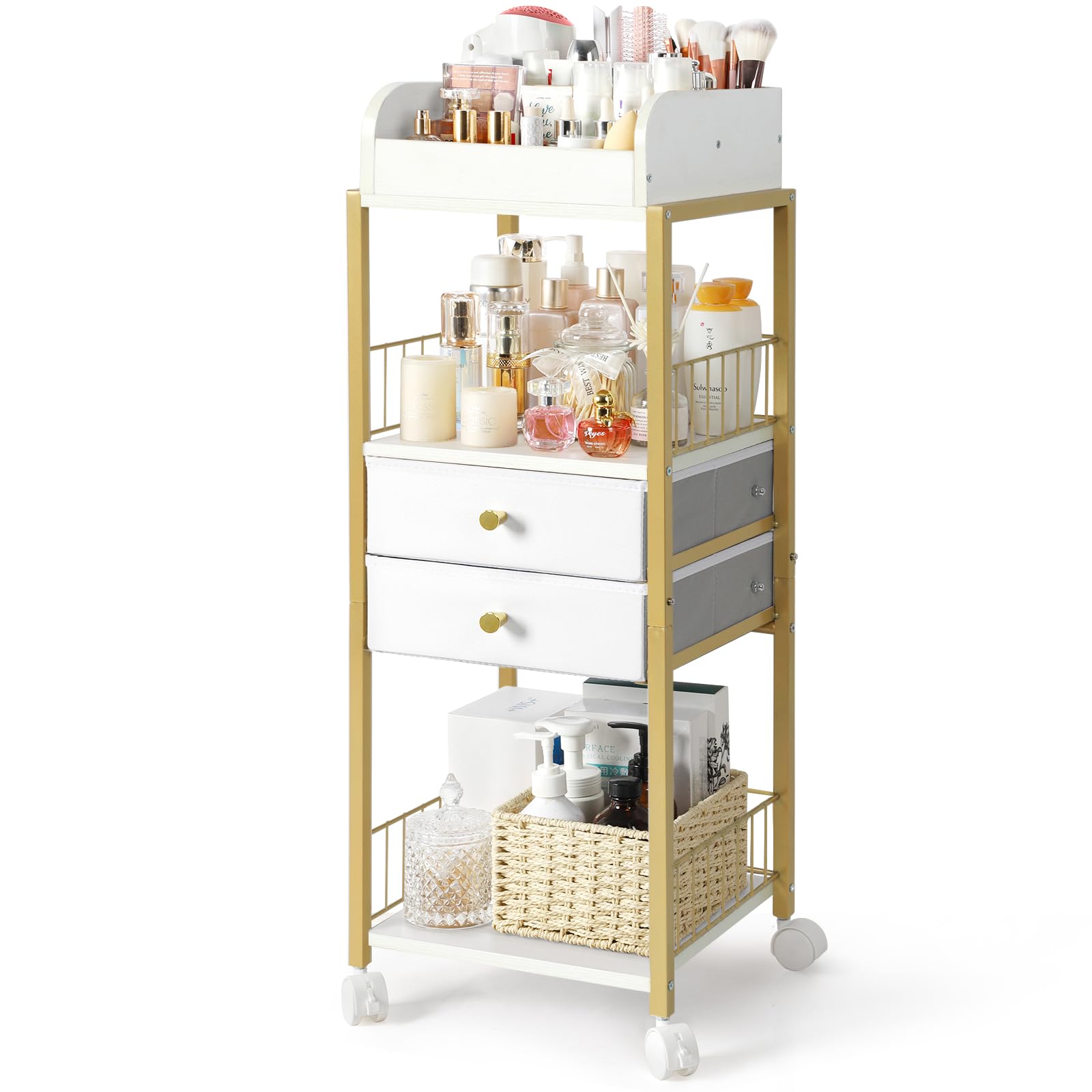 Makeup Organizer, Floor Skincare Organizers Make Up Organizers and Storage with Drawers, Vanity Organizer Cosmetics Display Cases Holder for Skin Care Nail Polish Perfume Gold Image