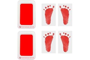 RIKWOG Baby Footprint and Handprint Kit, 2 Red Inkless Print Pads + 4 Imprint Cards, Dog Paw Print Kit Clean Touch Ink Pad Perfect Keepsake Gift for Newborns and Pets Printing Touch Imprints