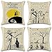 Hixixi 4-Pack Happy Halloween Skull Vintage Newspaper Christmas Night Throw Pillow Case Cotton Linen Sushion Cover Pumpkin Xmas Room Decor
