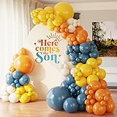 Retro Blue Burnt Orange And Mustard Yellow Balloon Arch Kit 136-Pcs Here Comes The Son Balloons Perfect For Sunshine Baby Showers,Boy First Trip Around The Sun Birthdays Decorations Boho Themed Party