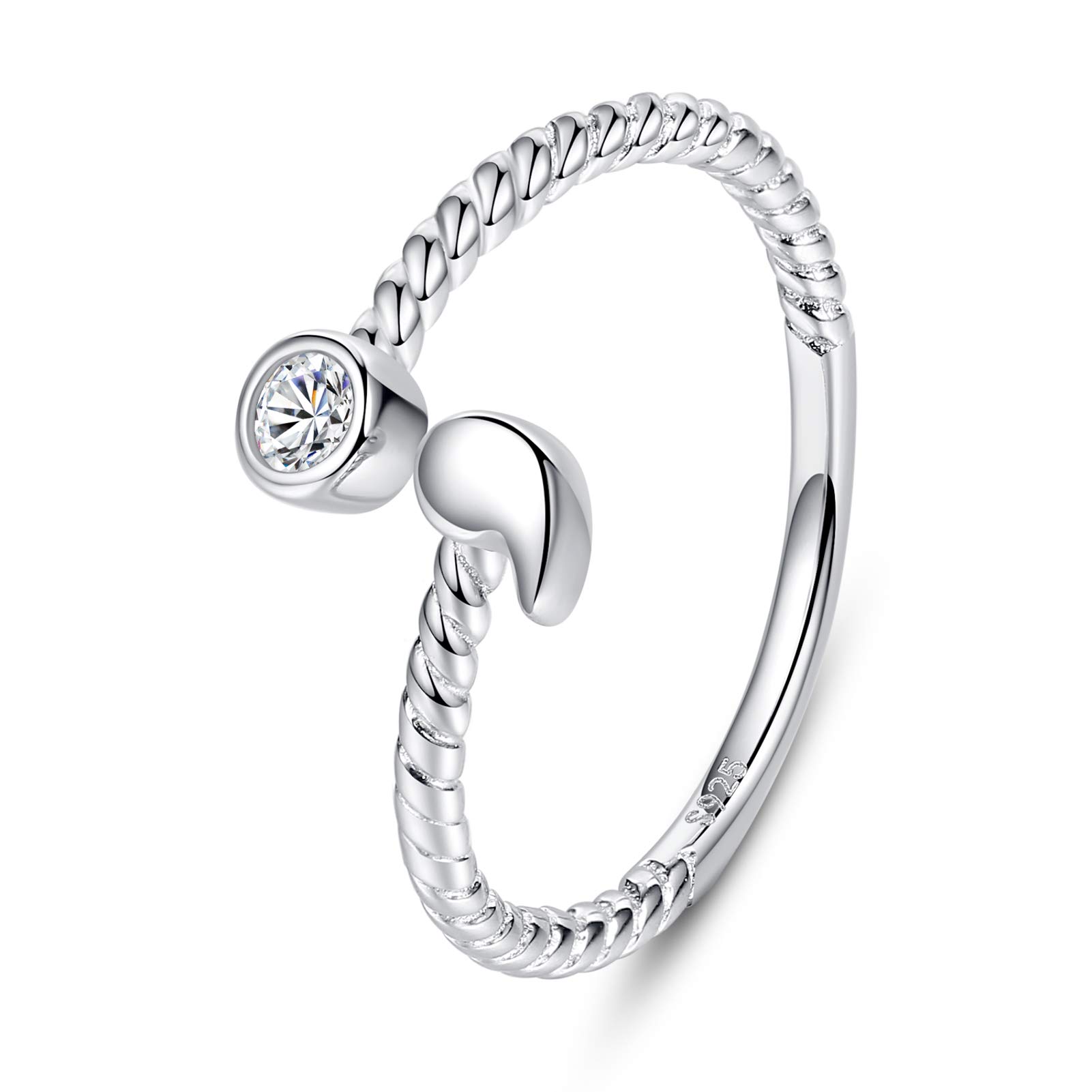 VIKI LYNN 925 Sterling Silver Round Semicolon Ring Open Adjustable Rings for Women Inspiration Gifts