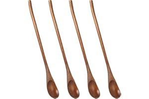 OSOLADY 4Pcs Long Handle Wood Coffee Spoons – Wooden Teaspoons for Espresso Stirring, Honey, Tea, and