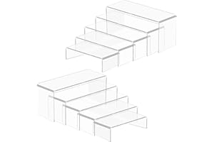 10Pcs Acrylic risers,Clear Rectangular 5-Tiered Display Stand,Tabletop Display Riser Shelf for Collectibles Jewelry Toys Cupc