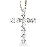 Gem Stone King Moissanite Cross Necklace | 18K Yellow Gold Plated Silver | 2.53 Cttw | 1.20 Inch | Jesus Christian Religious Crucifix Jewelry Pendant Necklace for Women | with 18 Inch Silver Chain